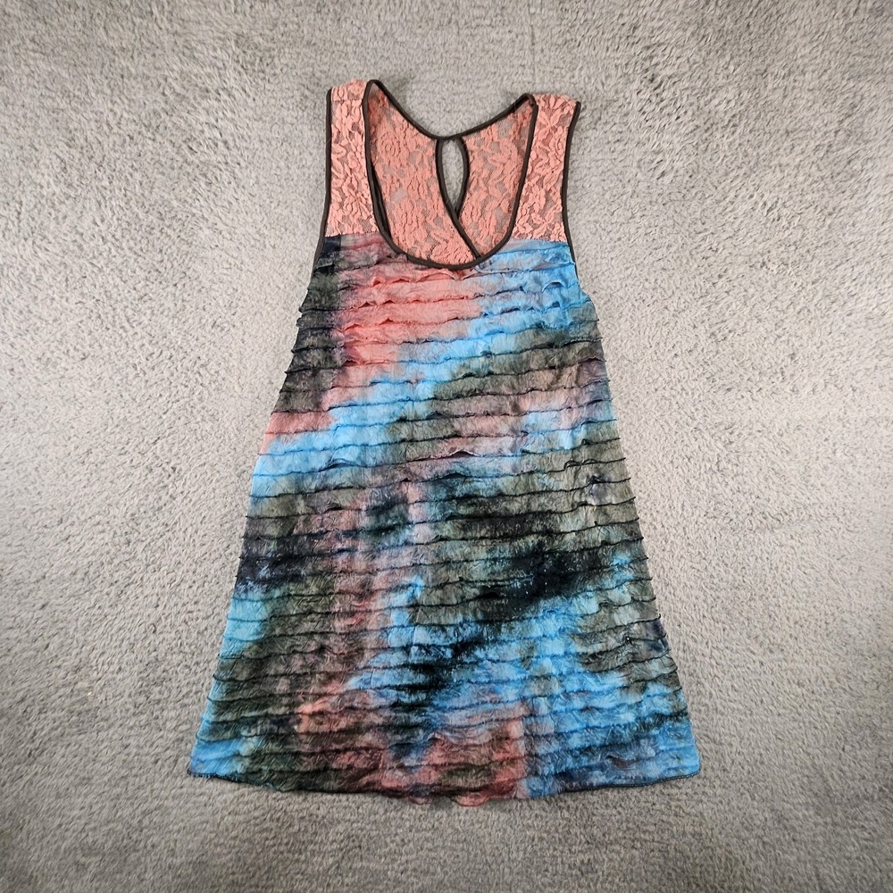 Pretty Angel Top Womens S Multicolor Ombre Lace Ruffle Racerback Designer‎ Boho